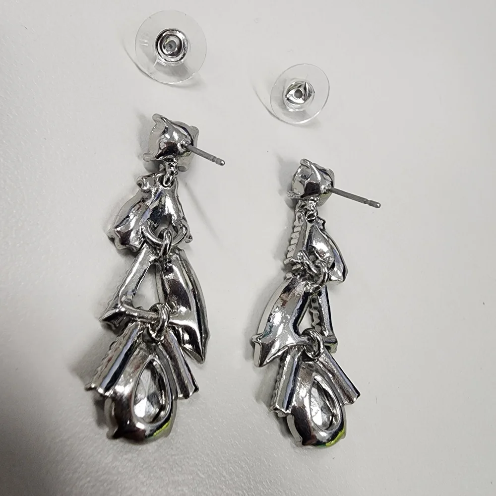 Rhinestine Drop Earrings Silver-tone Statement Prom Party Classy Blue Black Gray